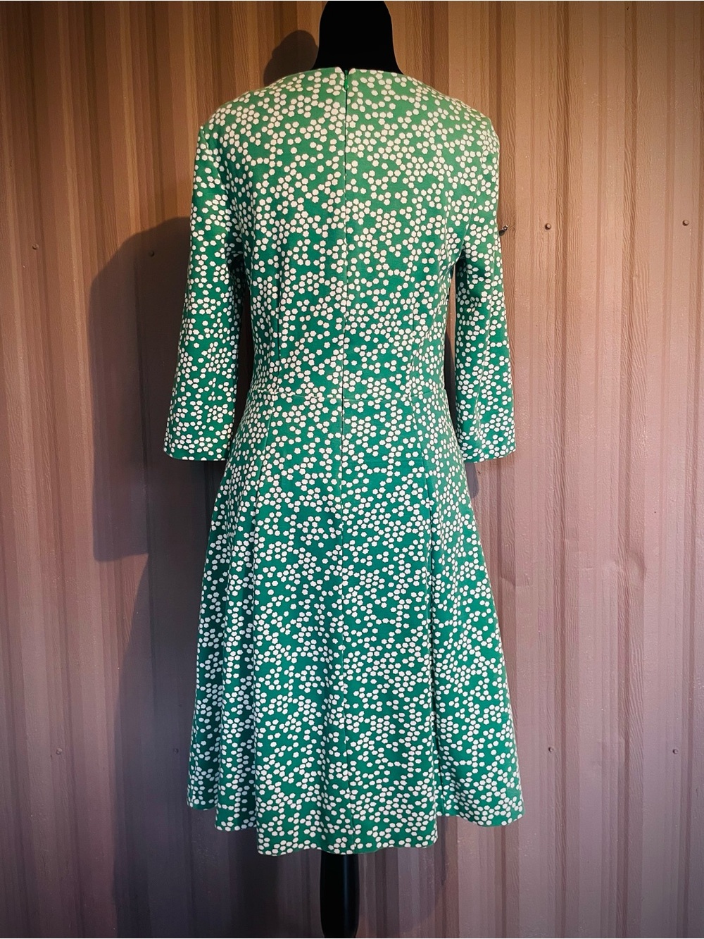 BODEN Julianna Ponte Dress 3/4 Sleeve Fit Flare US 8R Green White Midi Pockets - Picture 9 of 13